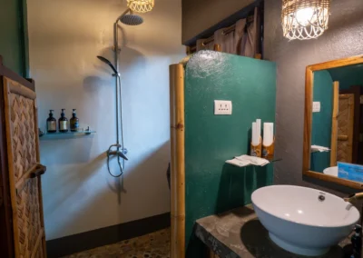 Loft Studio ensuite bathroom with shower, washbasin and toilet